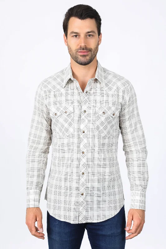 Comfortable Fits Mens Western Checkered White Long Sleeve Shirts