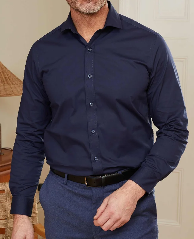 Classic Designs Navy Stretch Cotton Slim Fit Smart Casual Shirt