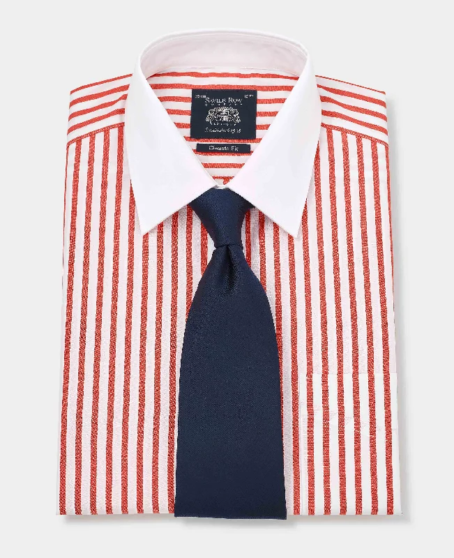 Sporty Jackets Red Stripe Classic Fit Contrast Collar Formal Shirt With White Collar & Cuffs