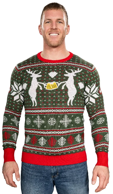 Travel Wardrobe Reindeer Cheers Holiday Season Snowflakes Adult Unisex Fully Knitted Ugly Christmas Sweater