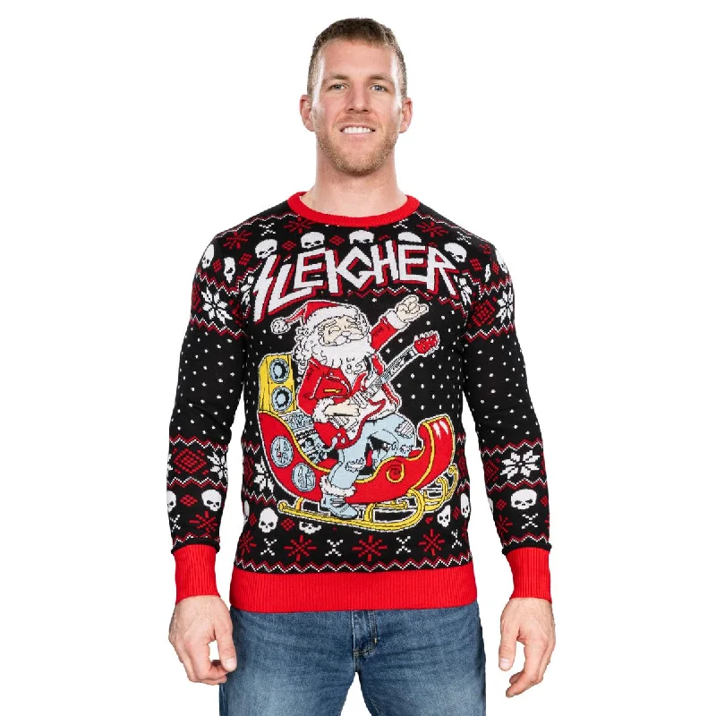 Active Wear Rock and Roll Santa Claus Guitar Sleigher Knitted Ugly Christmas Sweater