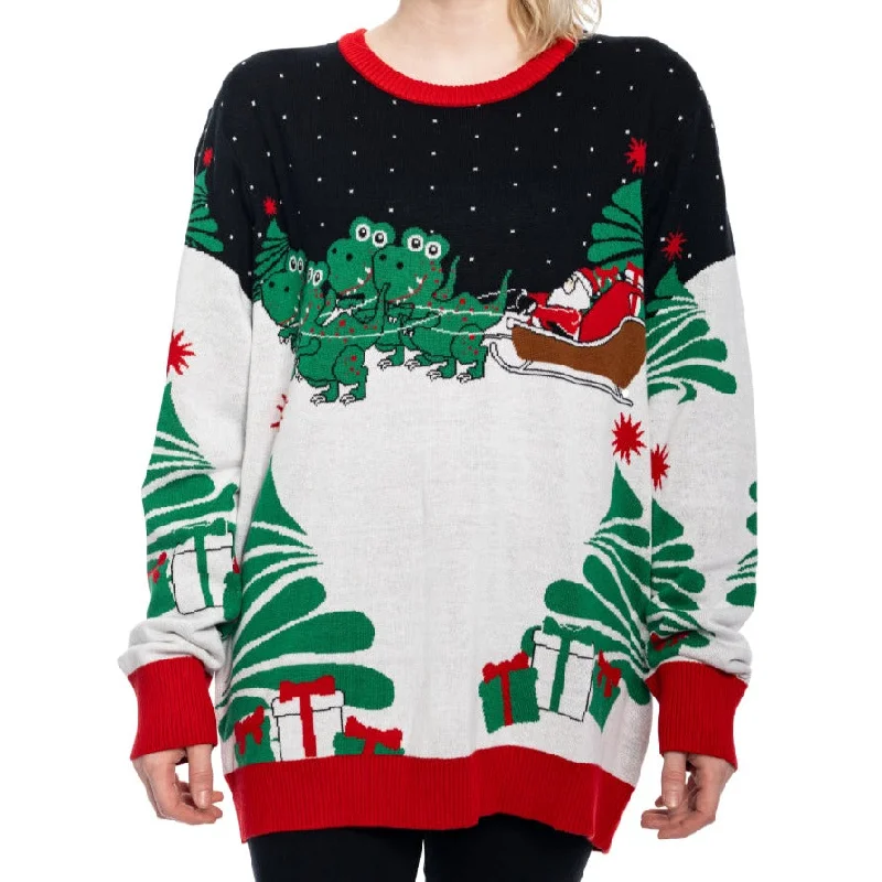 Casual Outerwear Santa on Sleigh T-Rex Sweater