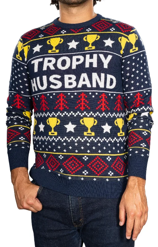 Urban Outfits Trophy Husband Funny Fully Knitted Long Sleeve Ugly Christmas Sweater
