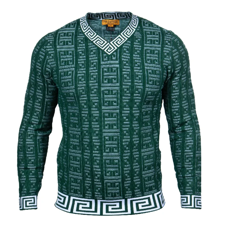 Formal Shirts V-Neck Greek Print Sweater | (Green)