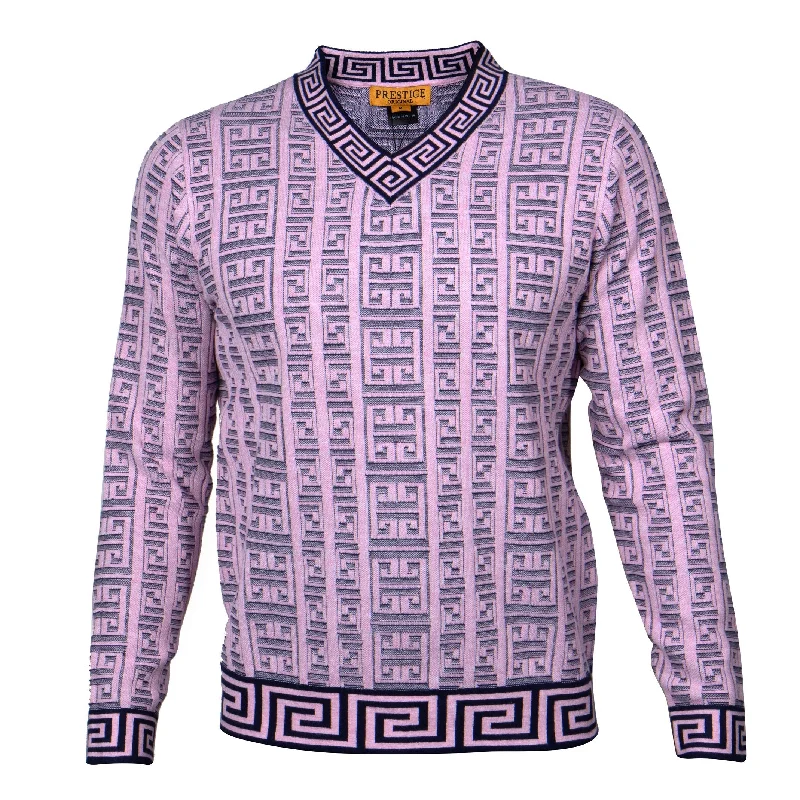 Office Outfits V-Neck Greek Print Sweater | (Pink)